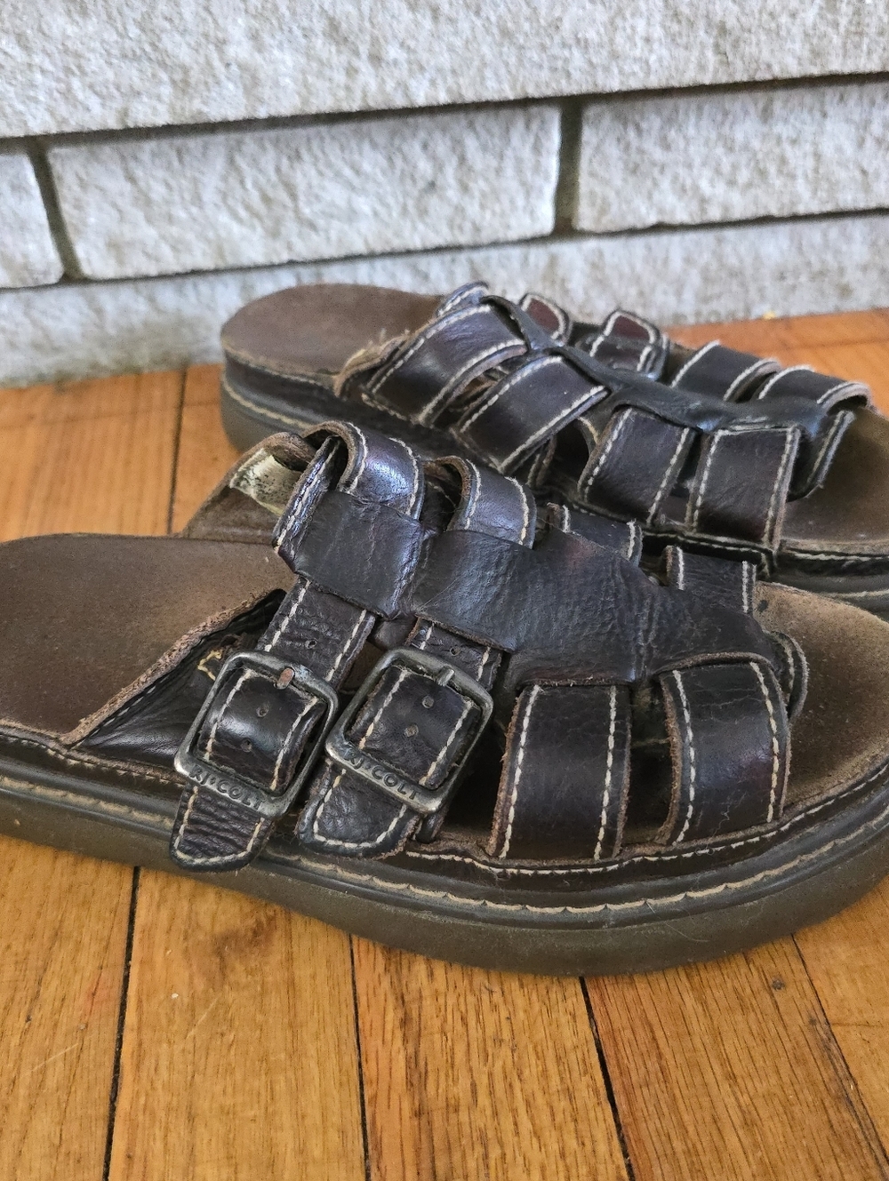 RJ Colt Leather Sullivan Pitstop Chunky Open-Toe Fisherman Sandals Sz 11M 90 Y2k